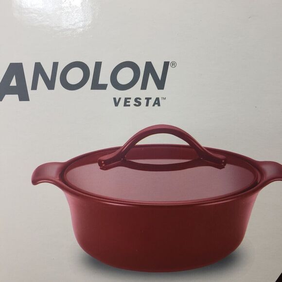 Anolon Vesta Casserole Cookware 2.5 Qt. Stoneware Round Covered Pot Paprika Red - Picture 2 of 7